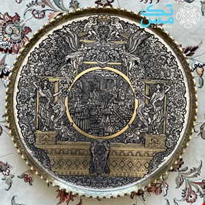 سینی مجمع برنجی قلم زنی طرح گلابگیری کاشان استاد نعمتی 005