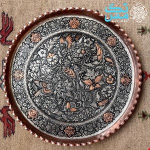 سینی مسی قلمزنی طرح گل و بلبل استاد نعمتی 004