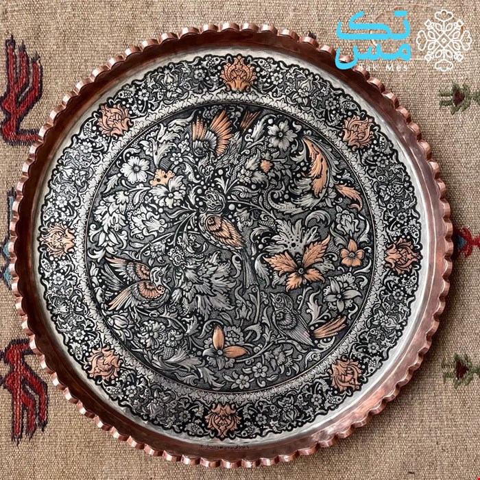 سینی مسی قلمزنی طرح گل و بلبل استاد نعمتی 004