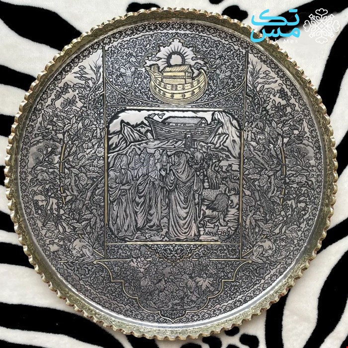 سینی مجمع برنجی قلم زنی استاد نعمتی طرح کشتی نوح 001