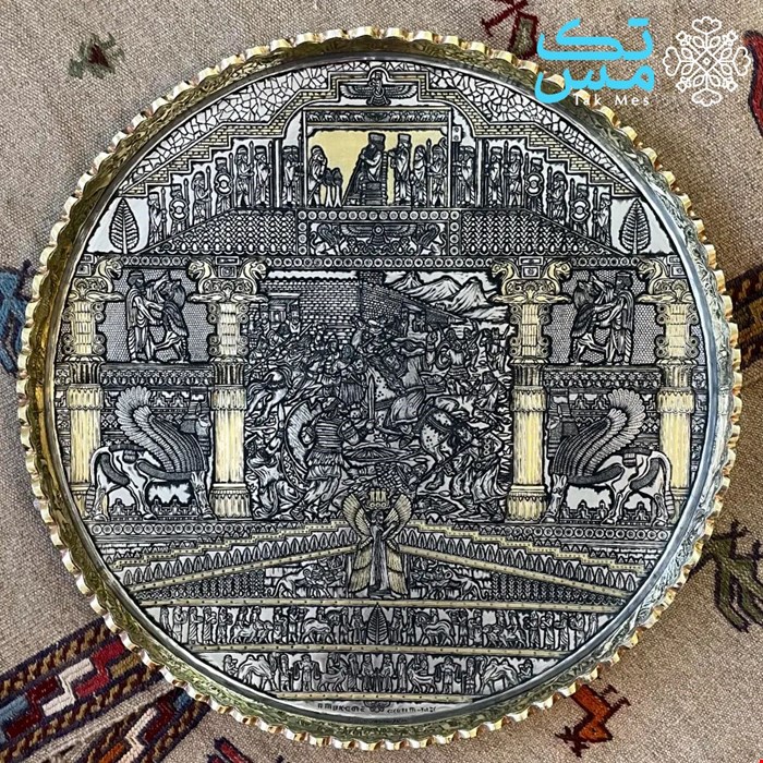 سینی مجمع برنجی قلمزنی استاد نعمتی نبرد داریوش با سکاها 002