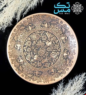 بشقاب مسی قلم زنی گل و مرغ استاد رسولی 022