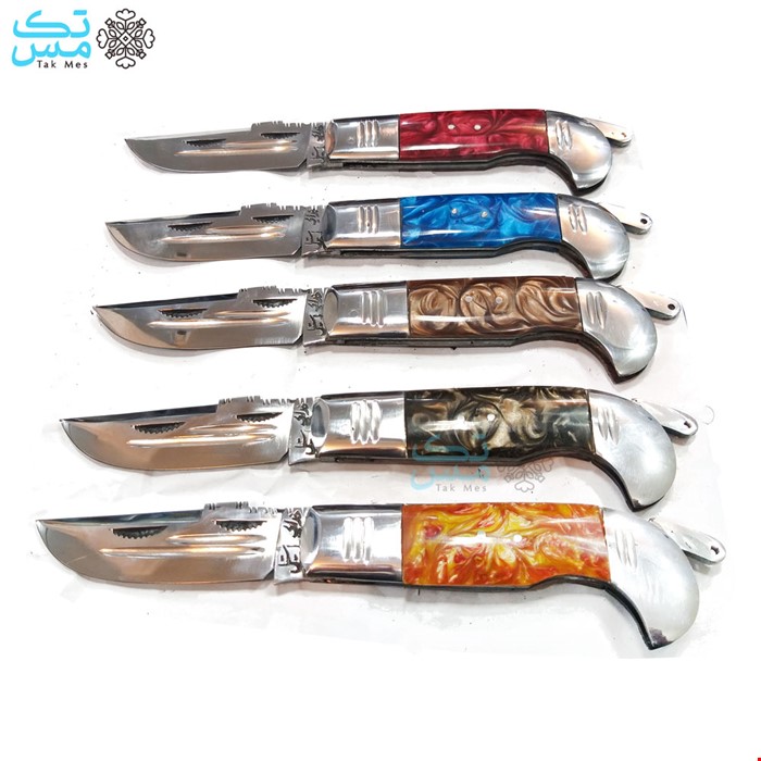 چاقوی دنده ای دسته رزین اپوکسی خدایی(تنوع رنگی) به همراه جعبه هدیه 049