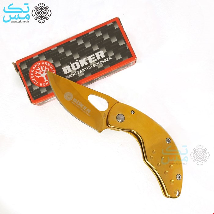 چاقو جیبی تاشو تمام فلزی بوکر طلایی مدل F87