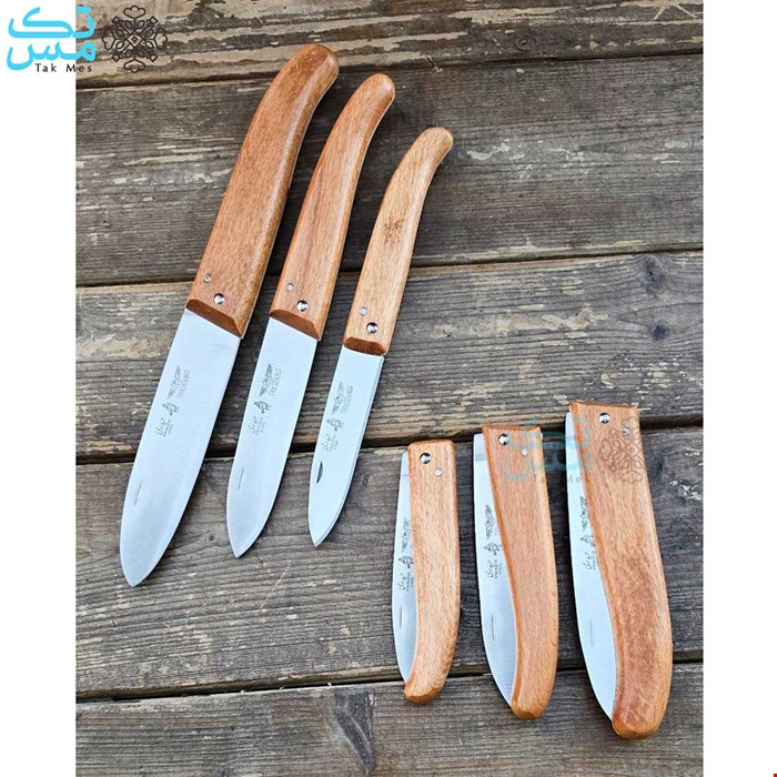 چاقوی آشپزخانه و چوپانی مدل تاشو حیدری دسته چوبی در سه سایز