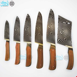 ست 6 عددی چاقوی آشپزخانه و ساطور زنجان طرح دمشقی 2