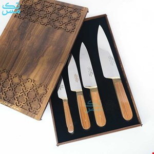 ست 4 عددی چاقوی آشپزخانه ضد زنگ استاد مشهود بهمراه جعبه چوبی