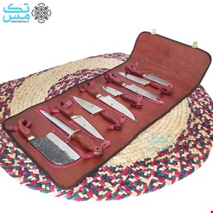 ست 9 عددی چاقوی مخصوص سرآشپز دسته پادوک بهمراه کیف چرمی اعلا  اثر استاد وفا