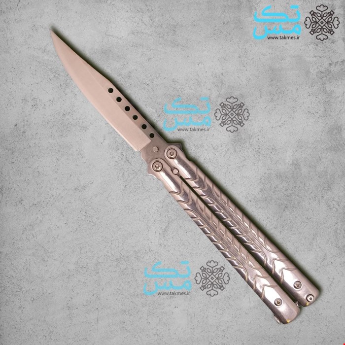 چاقوی پروانه ای نقره ای سایز بزرگ 001 butterfly knife