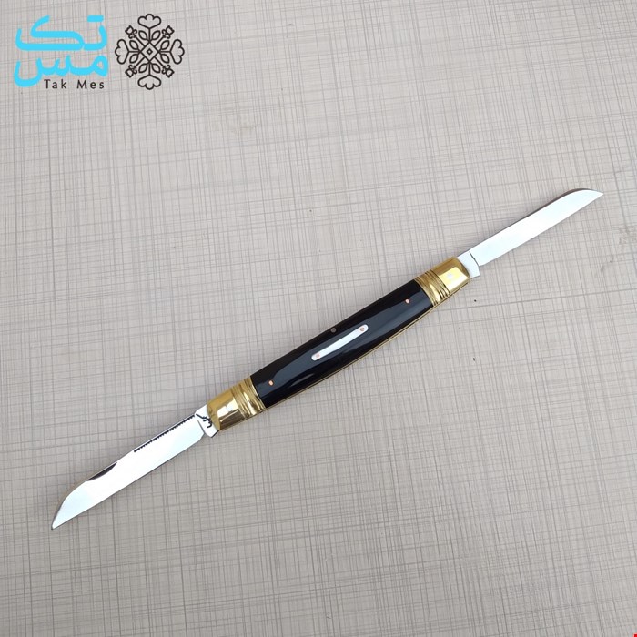چاقو جیبی قلمتراش دو تیغه دسته فیبر استخوانی صادق 011
